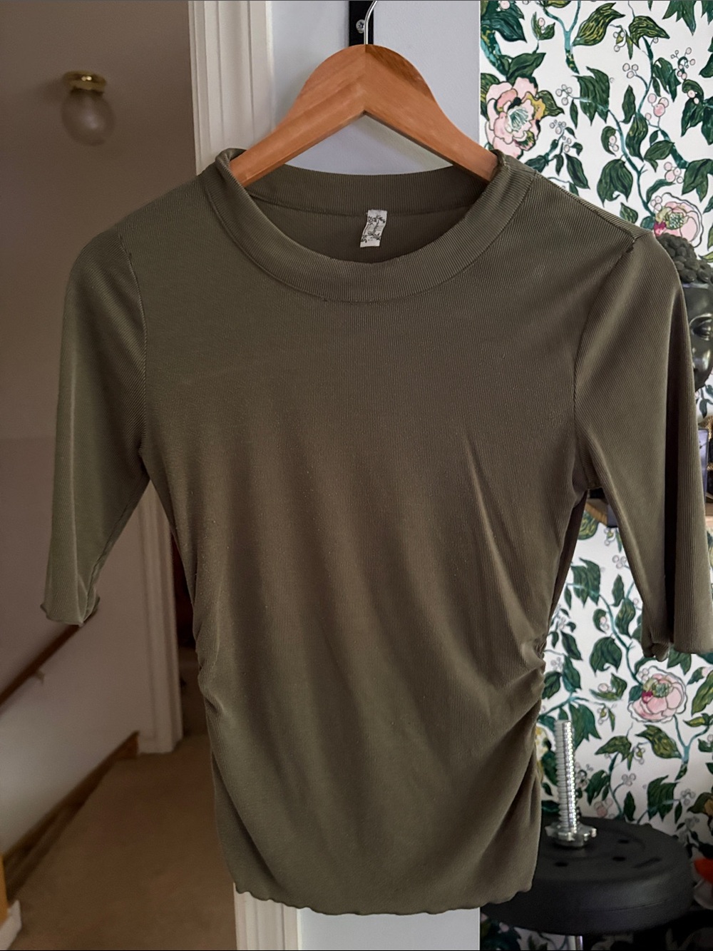 Free People Intimately Olive Green Crew Neck Top